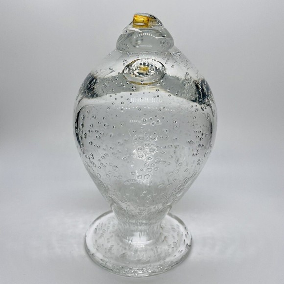 Rare Hand Blown Bubble Abstract Art Glass Clear and Gold Decor 7” - Picture 1 of 5